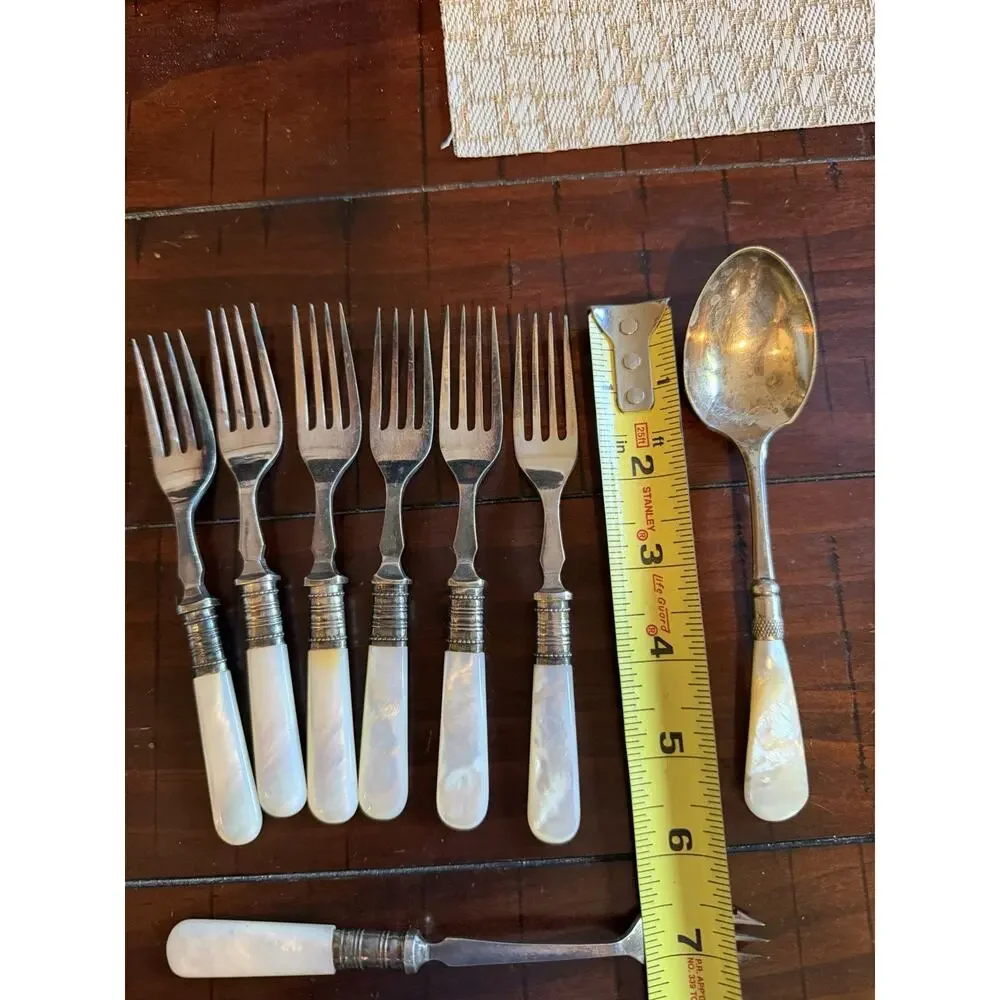 Antique Mother of Pearl Silverware Victorian Period Set of 12 Pieces